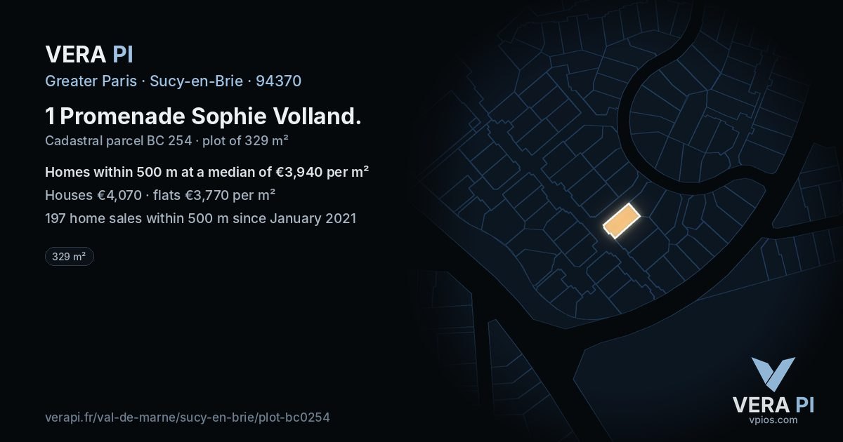 1 Promenade Sophie Volland, Sucy-en-Brie at night – the plot lit, the parcels around coloured by the prices near them