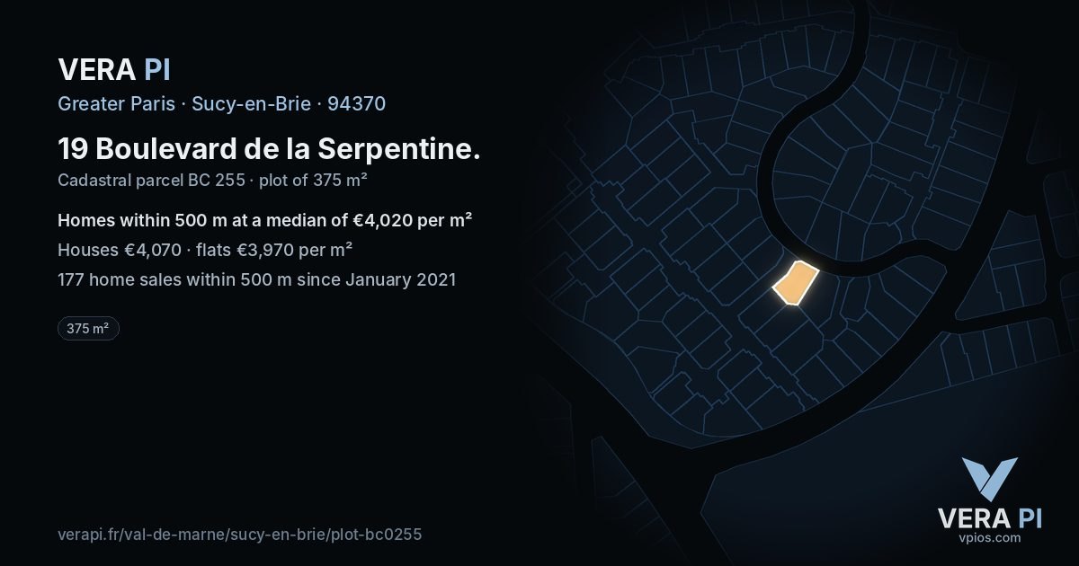 19 Boulevard de la Serpentine, Sucy-en-Brie at night – the plot lit, the parcels around coloured by the prices near them