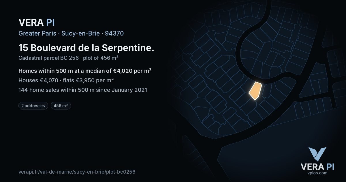 15 Boulevard de la Serpentine, Sucy-en-Brie at night – the plot lit, the parcels around coloured by the prices near them