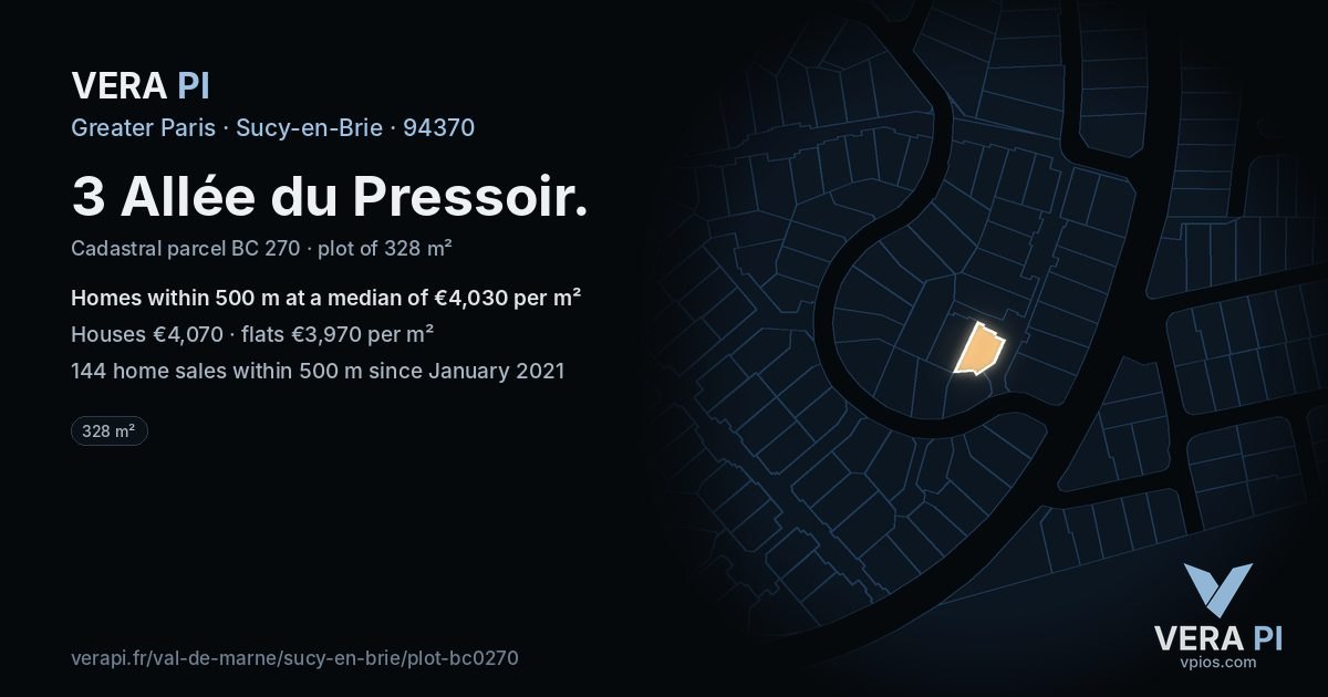 3 Allée du Pressoir, Sucy-en-Brie at night – the plot lit, the parcels around coloured by the prices near them