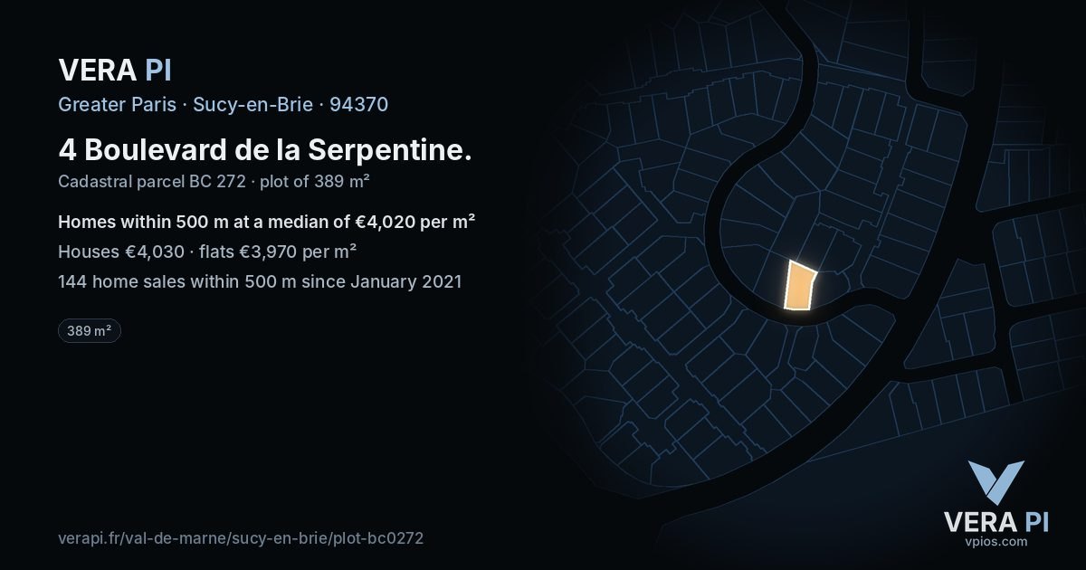 4 Boulevard de la Serpentine, Sucy-en-Brie at night – the plot lit, the parcels around coloured by the prices near them
