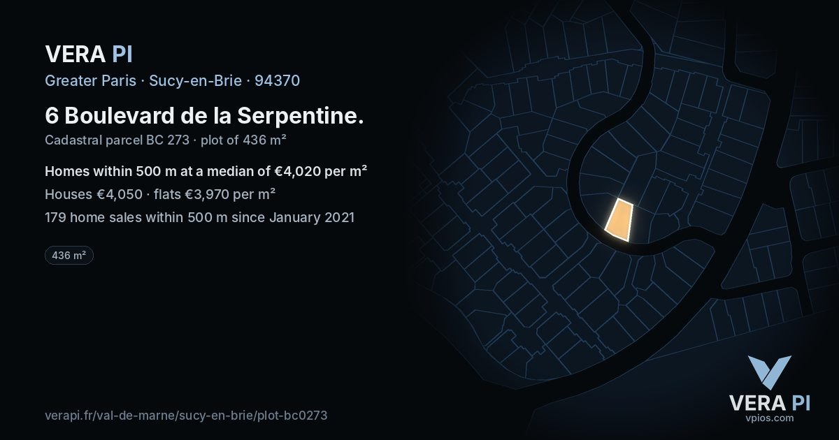 6 Boulevard de la Serpentine, Sucy-en-Brie at night – the plot lit, the parcels around coloured by the prices near them