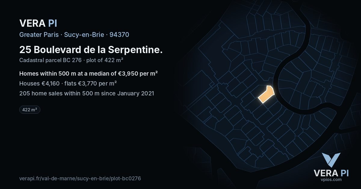 25 Boulevard de la Serpentine, Sucy-en-Brie at night – the plot lit, the parcels around coloured by the prices near them