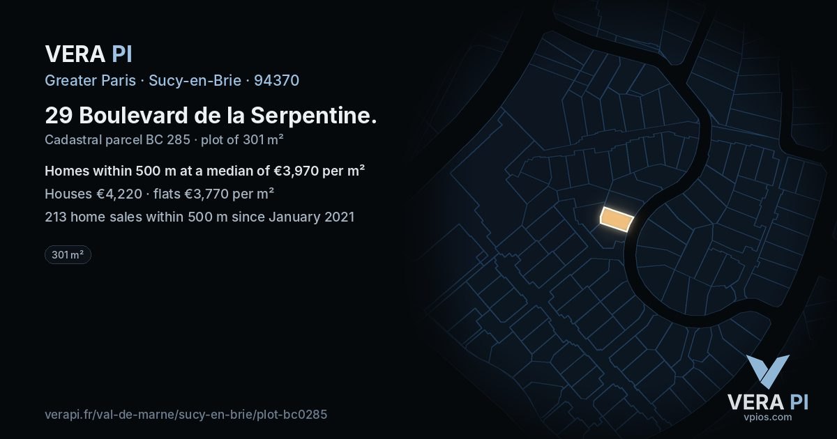 29 Boulevard de la Serpentine, Sucy-en-Brie at night – the plot lit, the parcels around coloured by the prices near them