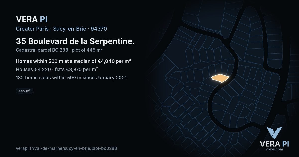 35 Boulevard de la Serpentine, Sucy-en-Brie at night – the plot lit, the parcels around coloured by the prices near them