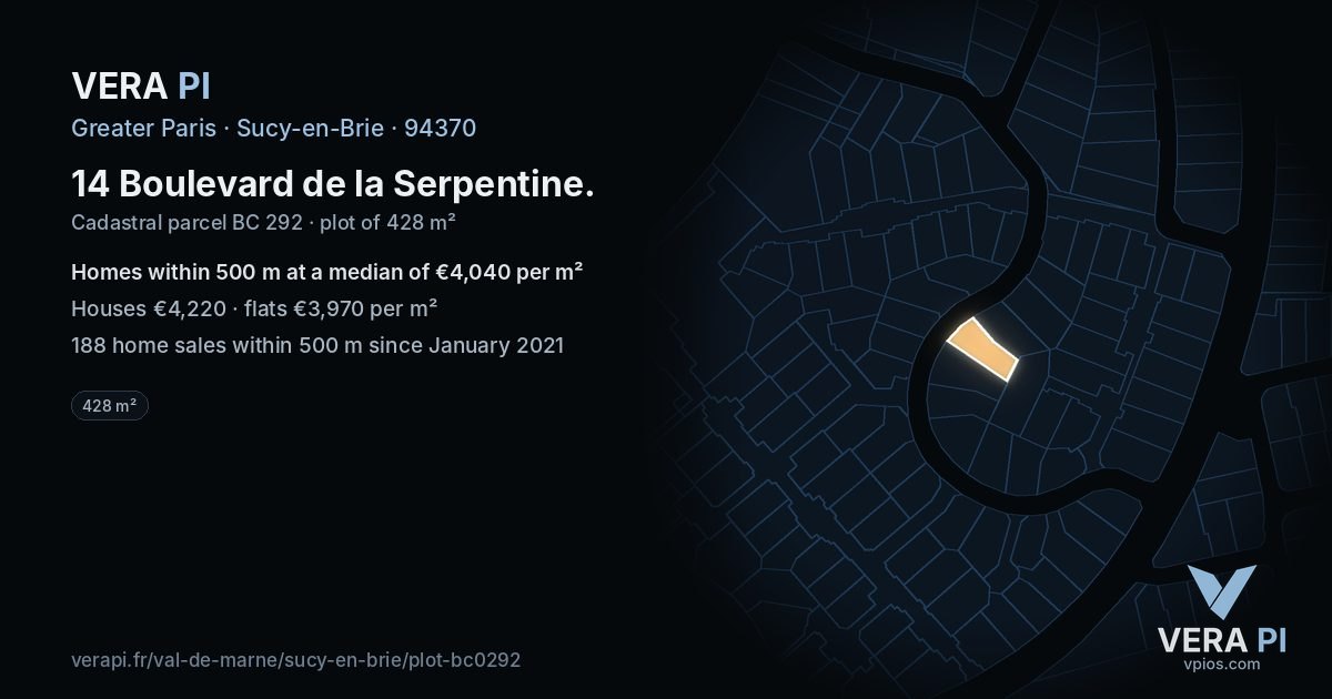 14 Boulevard de la Serpentine, Sucy-en-Brie at night – the plot lit, the parcels around coloured by the prices near them