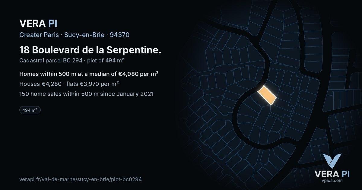 18 Boulevard de la Serpentine, Sucy-en-Brie at night – the plot lit, the parcels around coloured by the prices near them