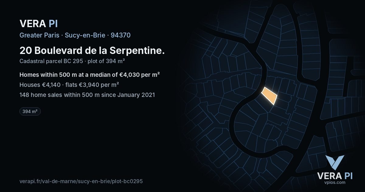 20 Boulevard de la Serpentine, Sucy-en-Brie at night – the plot lit, the parcels around coloured by the prices near them
