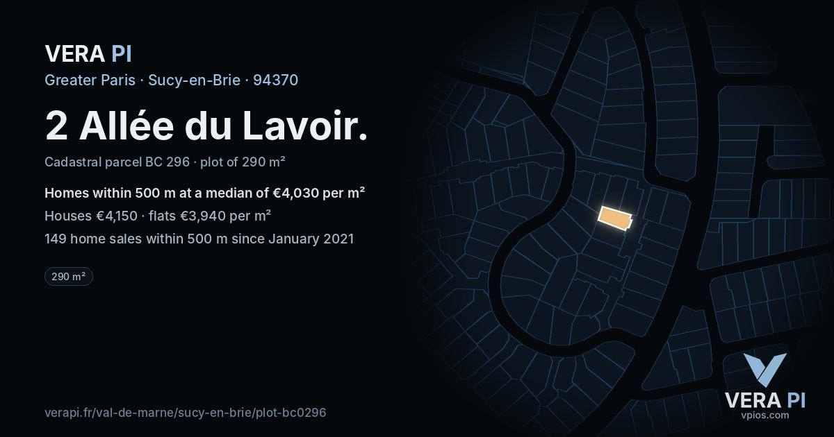 2 Allée du Lavoir, Sucy-en-Brie at night – the plot lit, the parcels around coloured by the prices near them