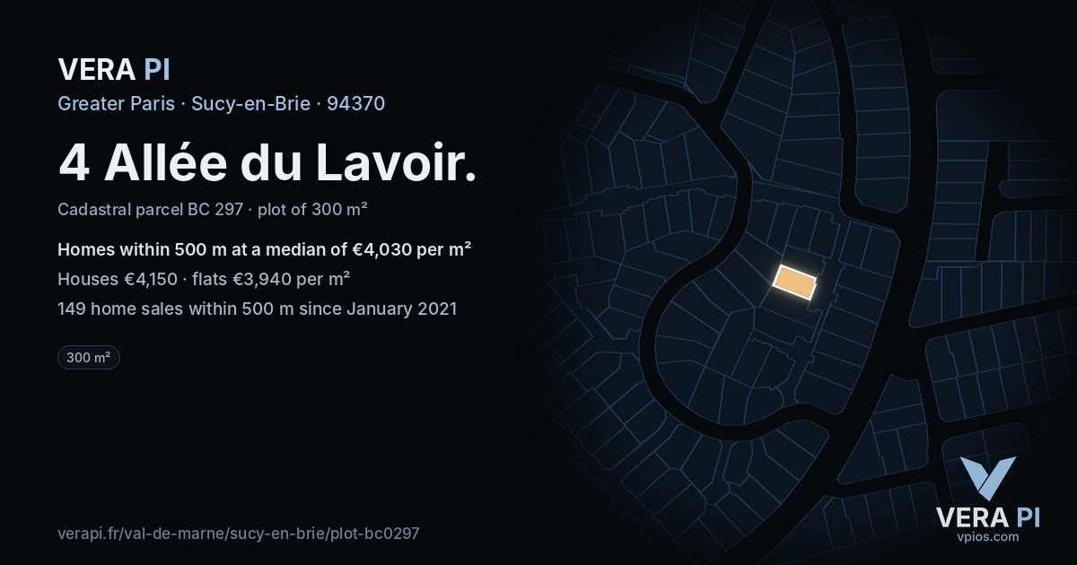 4 Allée du Lavoir, Sucy-en-Brie at night – the plot lit, the parcels around coloured by the prices near them