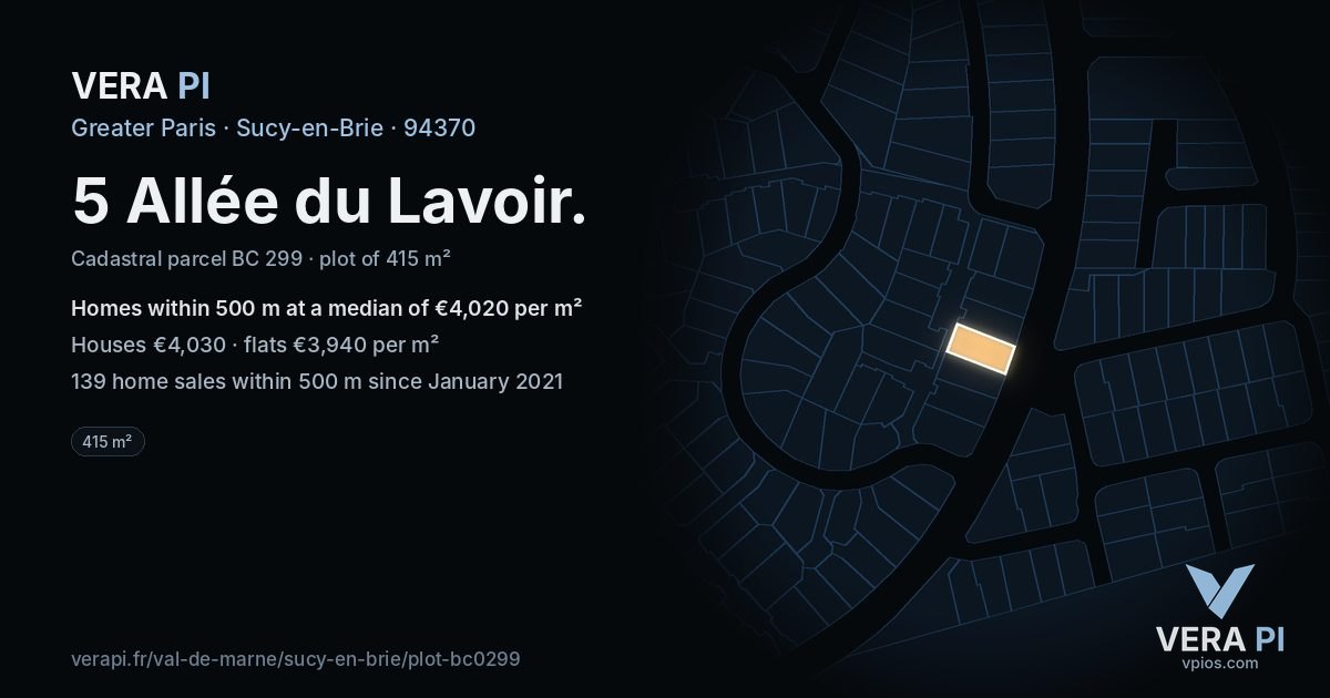 5 Allée du Lavoir, Sucy-en-Brie at night – the plot lit, the parcels around coloured by the prices near them