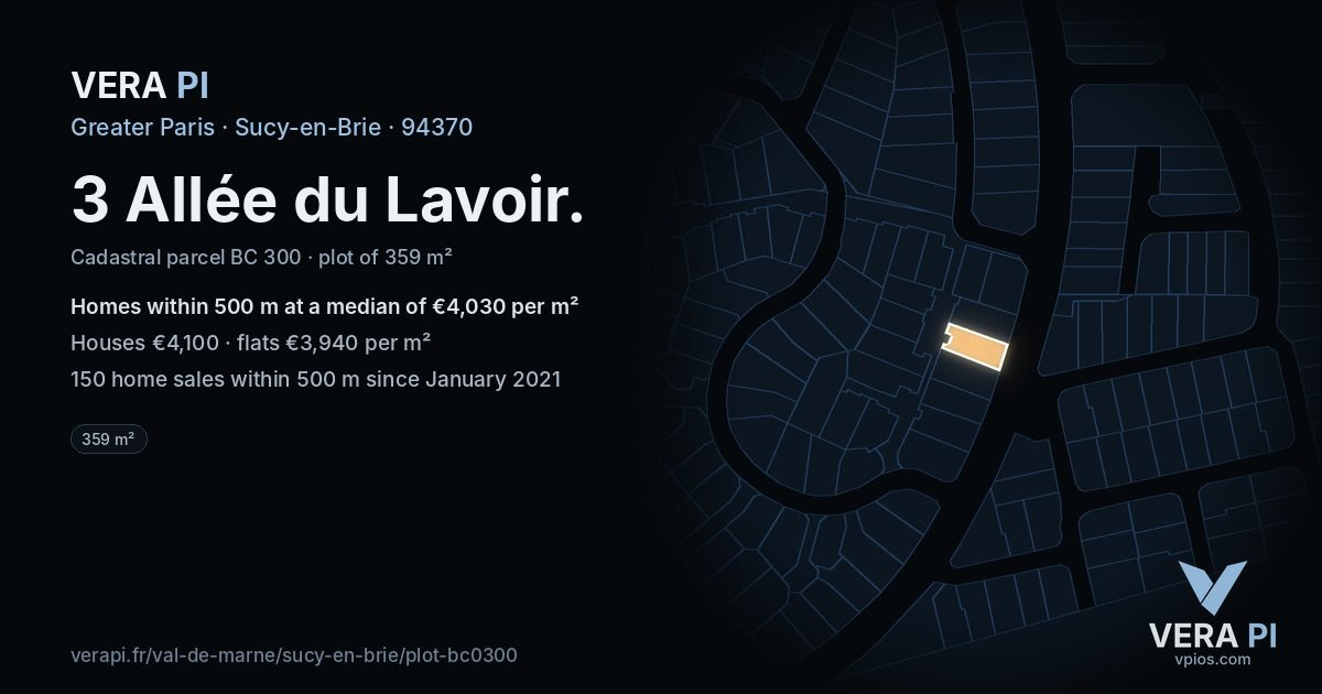 3 Allée du Lavoir, Sucy-en-Brie at night – the plot lit, the parcels around coloured by the prices near them