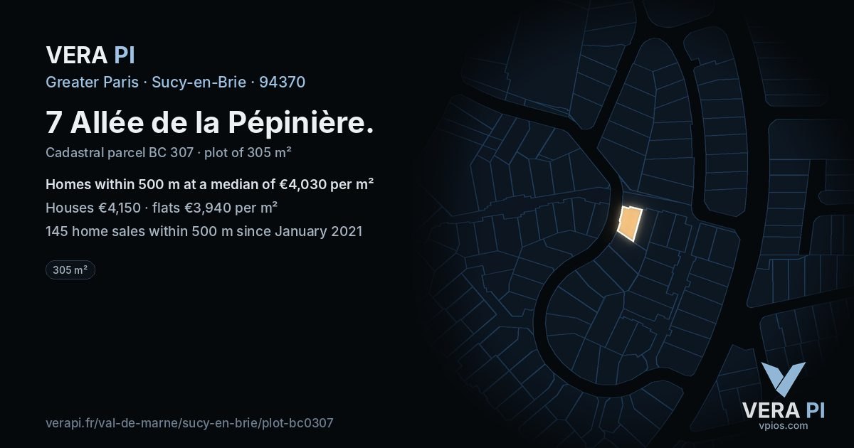 7 Allée de la Pépinière, Sucy-en-Brie at night – the plot lit, the parcels around coloured by the prices near them