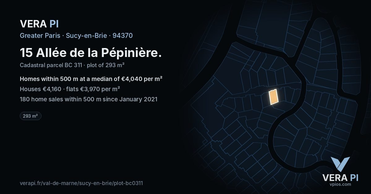 15 Allée de la Pépinière, Sucy-en-Brie at night – the plot lit, the parcels around coloured by the prices near them