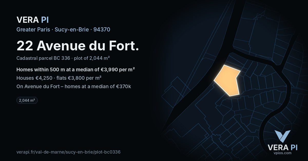 22 Avenue du Fort, Sucy-en-Brie at night – the plot lit, the parcels around coloured by the prices near them