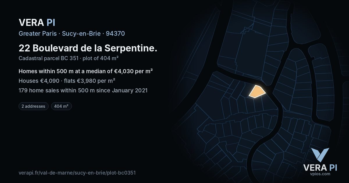 22 Boulevard de la Serpentine, Sucy-en-Brie at night – the plot lit, the parcels around coloured by the prices near them