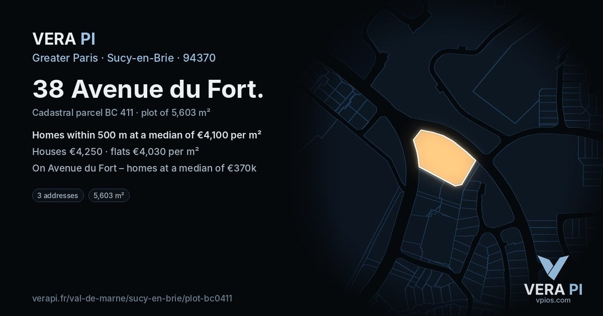 38 Avenue du Fort, Sucy-en-Brie at night – the plot lit, the parcels around coloured by the prices near them