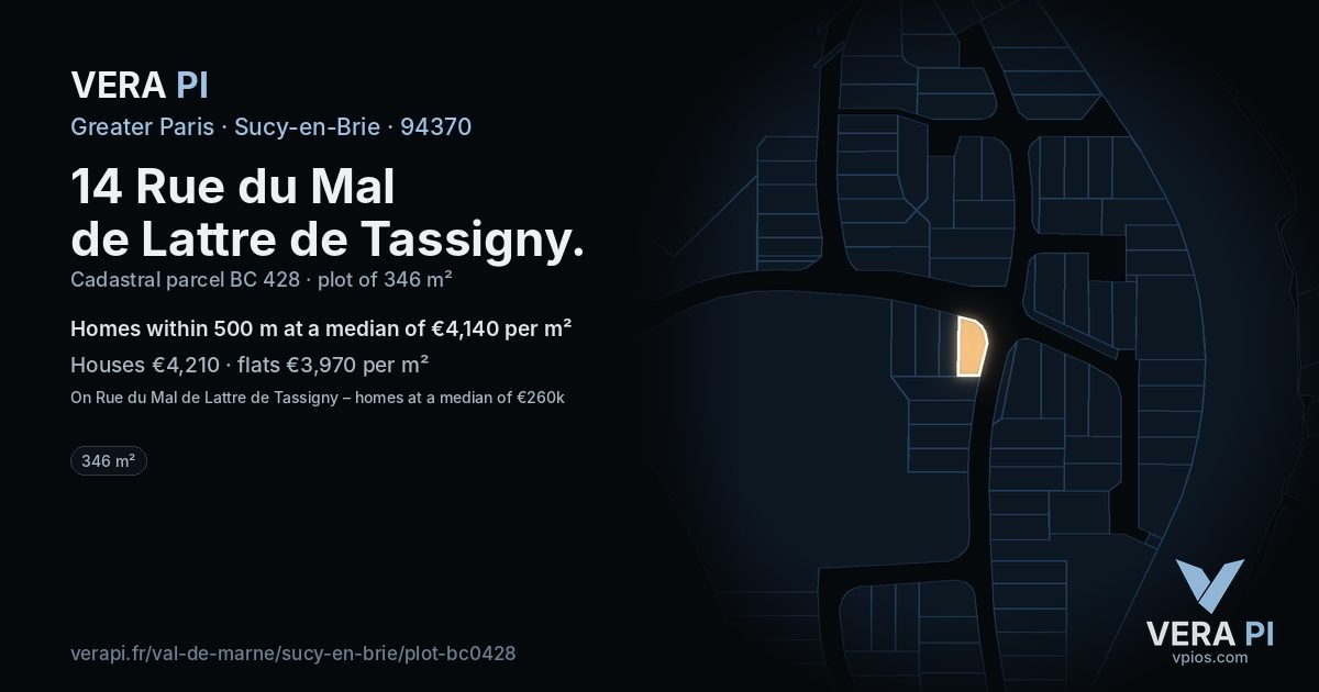 14 Rue du Mal de Lattre de Tassigny, Sucy-en-Brie at night – the plot lit, the parcels around coloured by the prices near them