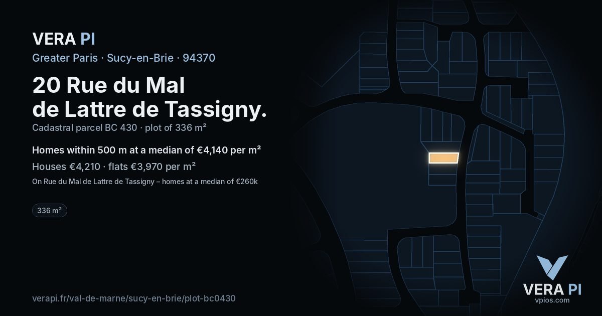20 Rue du Mal de Lattre de Tassigny, Sucy-en-Brie at night – the plot lit, the parcels around coloured by the prices near them