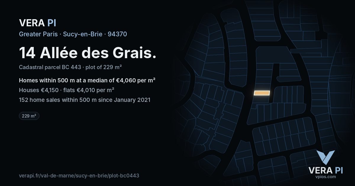 14 Allée des Grais, Sucy-en-Brie at night – the plot lit, the parcels around coloured by the prices near them