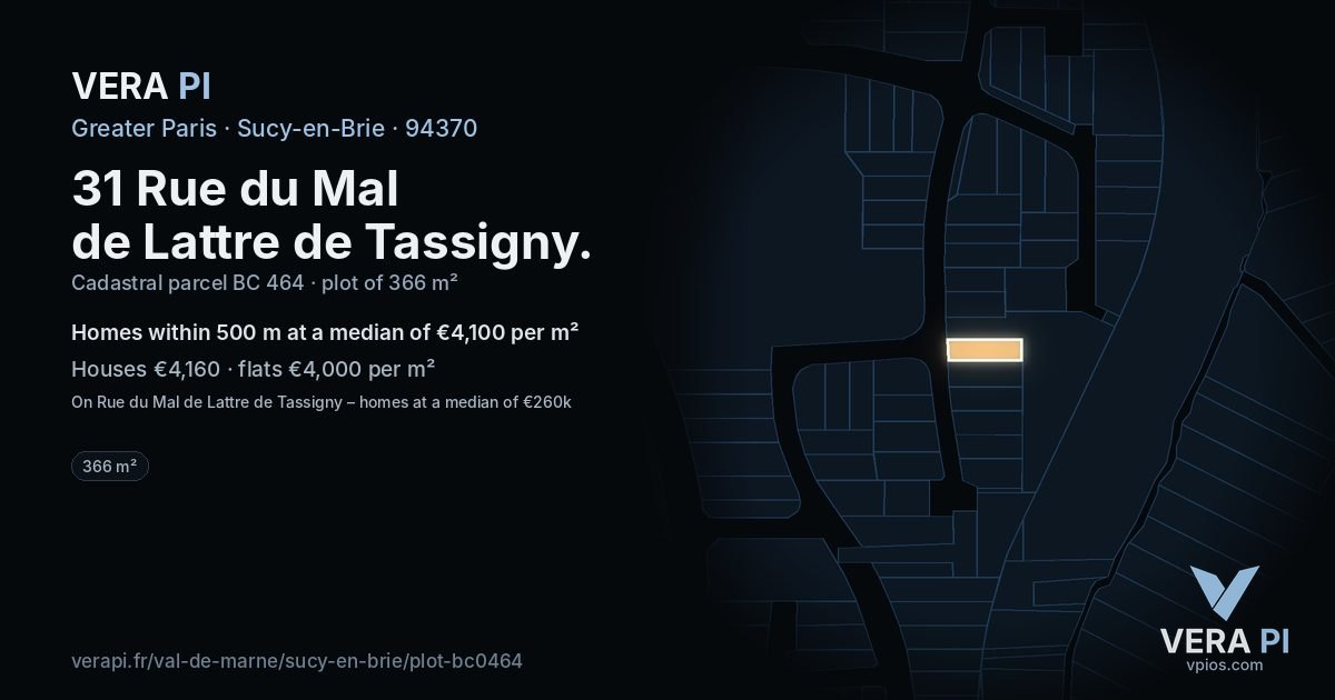 31 Rue du Mal de Lattre de Tassigny, Sucy-en-Brie at night – the plot lit, the parcels around coloured by the prices near them