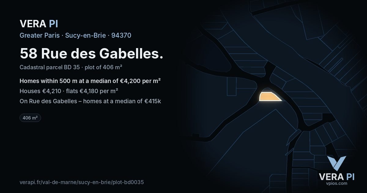 58 Rue des Gabelles, Sucy-en-Brie at night – the plot lit, the parcels around coloured by the prices near them