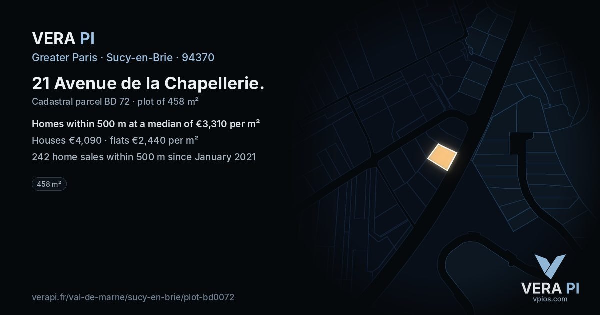 21 Avenue de la Chapellerie, Sucy-en-Brie at night – the plot lit, the parcels around coloured by the prices near them