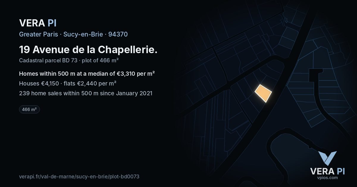 19 Avenue de la Chapellerie, Sucy-en-Brie at night – the plot lit, the parcels around coloured by the prices near them