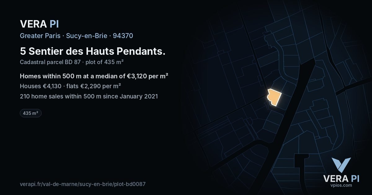 5 Sentier des Hauts Pendants, Sucy-en-Brie at night – the plot lit, the parcels around coloured by the prices near them