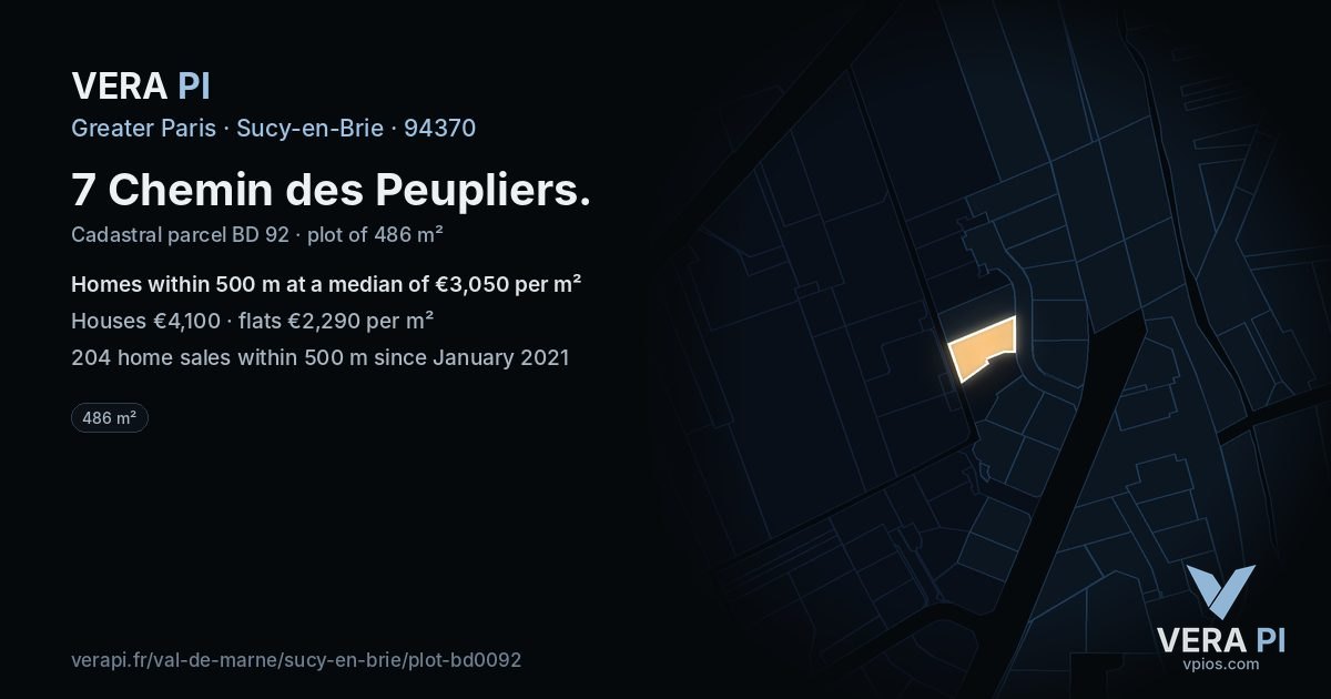 7 Chemin des Peupliers, Sucy-en-Brie at night – the plot lit, the parcels around coloured by the prices near them