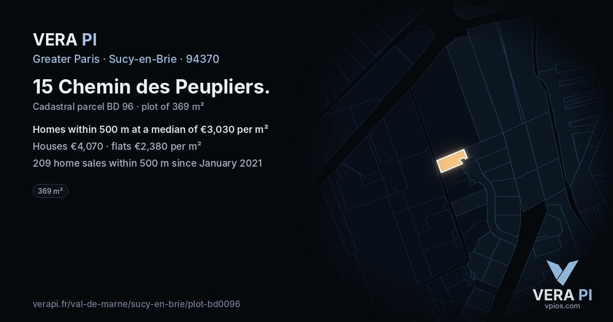 15 Chemin des Peupliers, Sucy-en-Brie at night – the plot lit, the parcels around coloured by the prices near them
