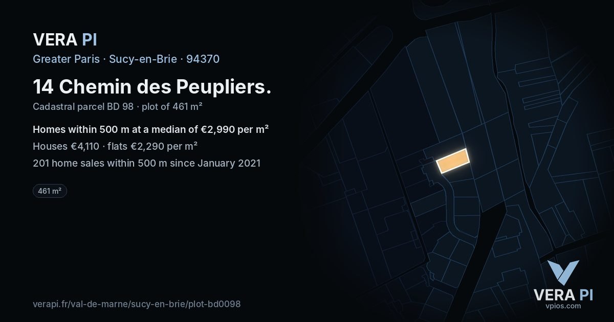 14 Chemin des Peupliers, Sucy-en-Brie at night – the plot lit, the parcels around coloured by the prices near them