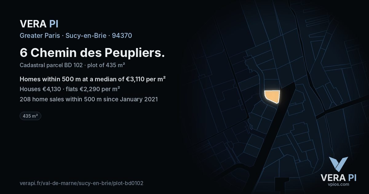 6 Chemin des Peupliers, Sucy-en-Brie at night – the plot lit, the parcels around coloured by the prices near them