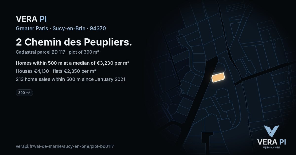 2 Chemin des Peupliers, Sucy-en-Brie at night – the plot lit, the parcels around coloured by the prices near them