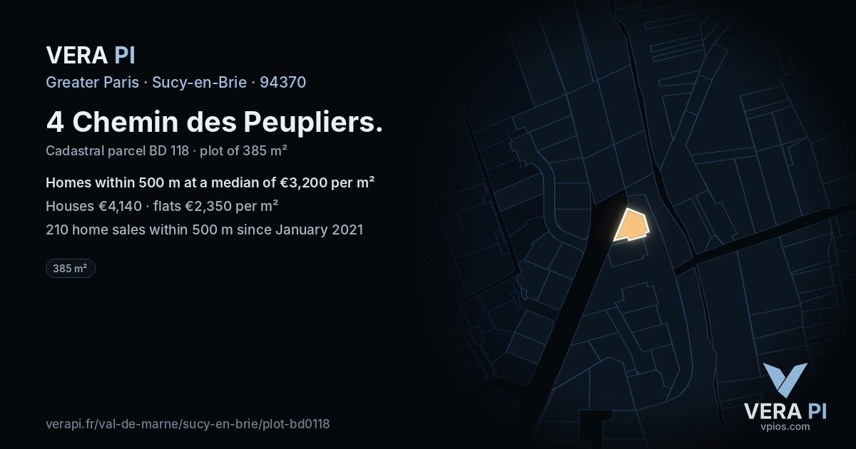 4 Chemin des Peupliers, Sucy-en-Brie at night – the plot lit, the parcels around coloured by the prices near them