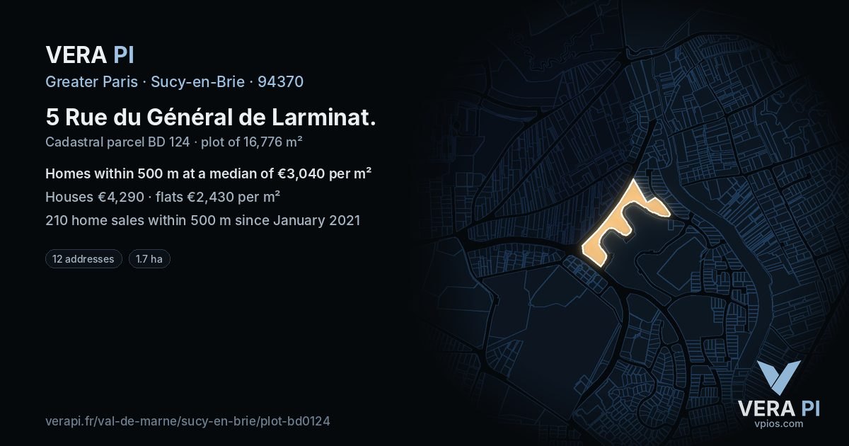 5 Rue du Général de Larminat, Sucy-en-Brie at night – the plot lit, the parcels around coloured by the prices near them