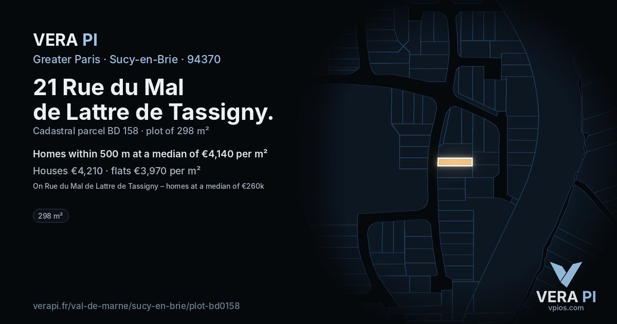 21 Rue du Mal de Lattre de Tassigny, Sucy-en-Brie at night – the plot lit, the parcels around coloured by the prices near them