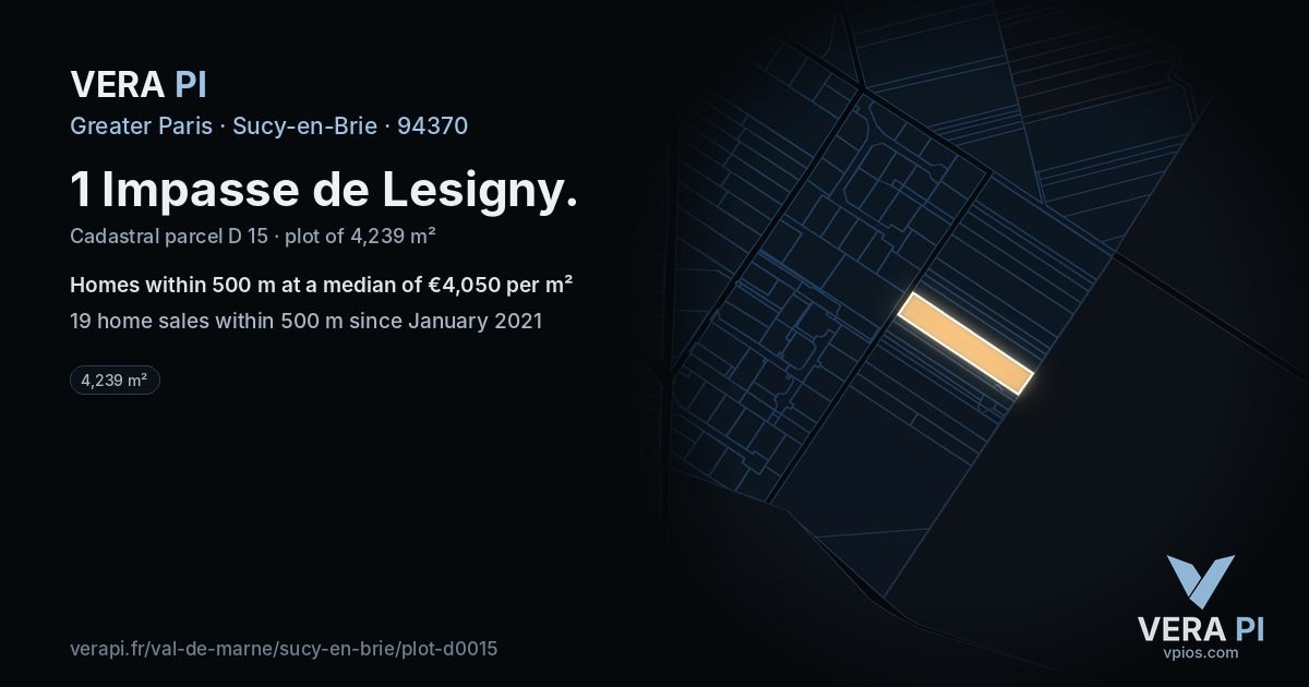 1 Impasse de Lesigny, Sucy-en-Brie at night – the plot lit, the parcels around coloured by the prices near them