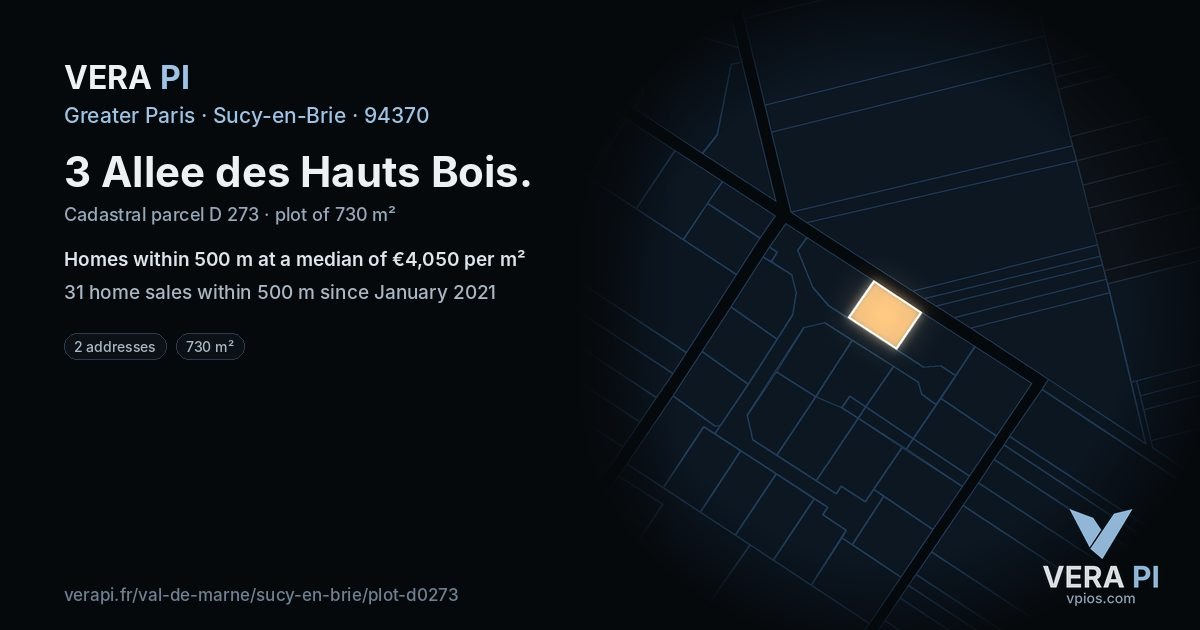 3 Allee des Hauts Bois, Sucy-en-Brie at night – the plot lit, the parcels around coloured by the prices near them