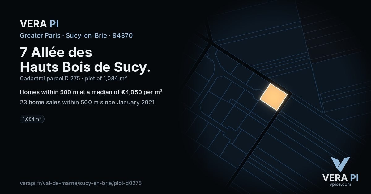 7 Allée des Hauts Bois de Sucy, Sucy-en-Brie at night – the plot lit, the parcels around coloured by the prices near them