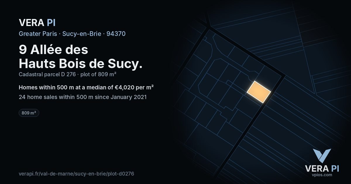 9 Allée des Hauts Bois de Sucy, Sucy-en-Brie at night – the plot lit, the parcels around coloured by the prices near them