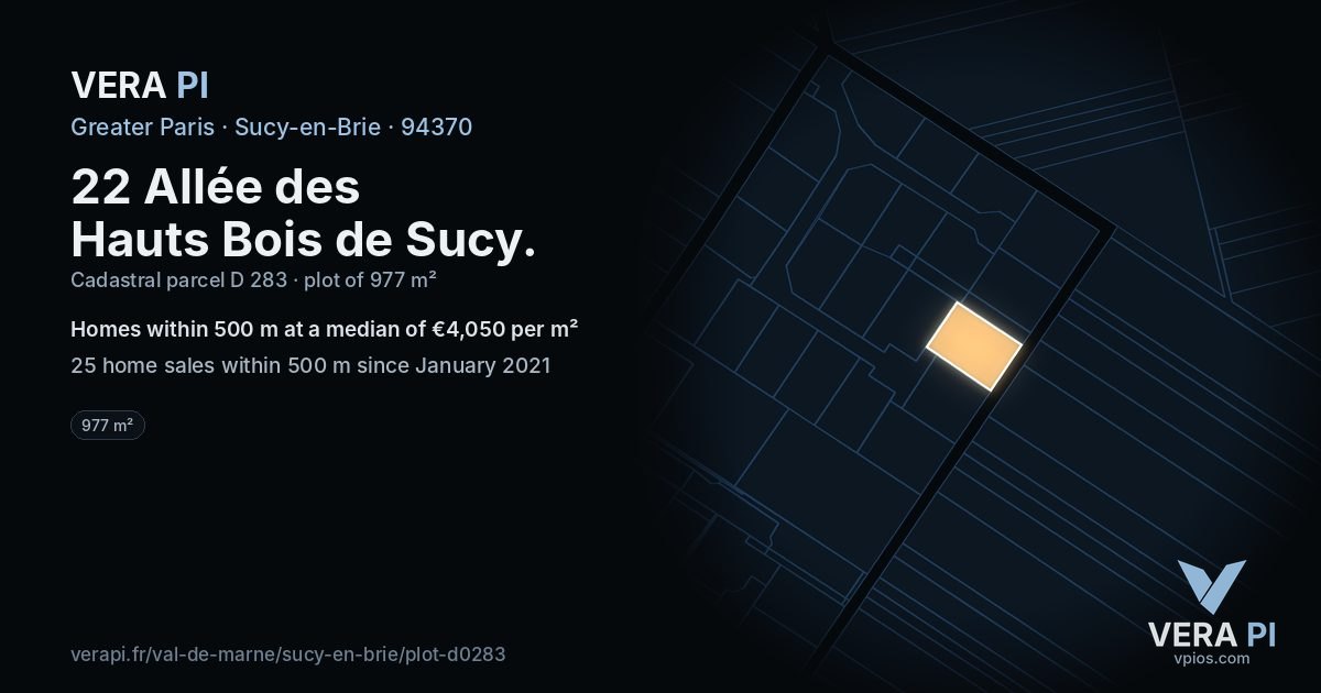 22 Allée des Hauts Bois de Sucy, Sucy-en-Brie at night – the plot lit, the parcels around coloured by the prices near them