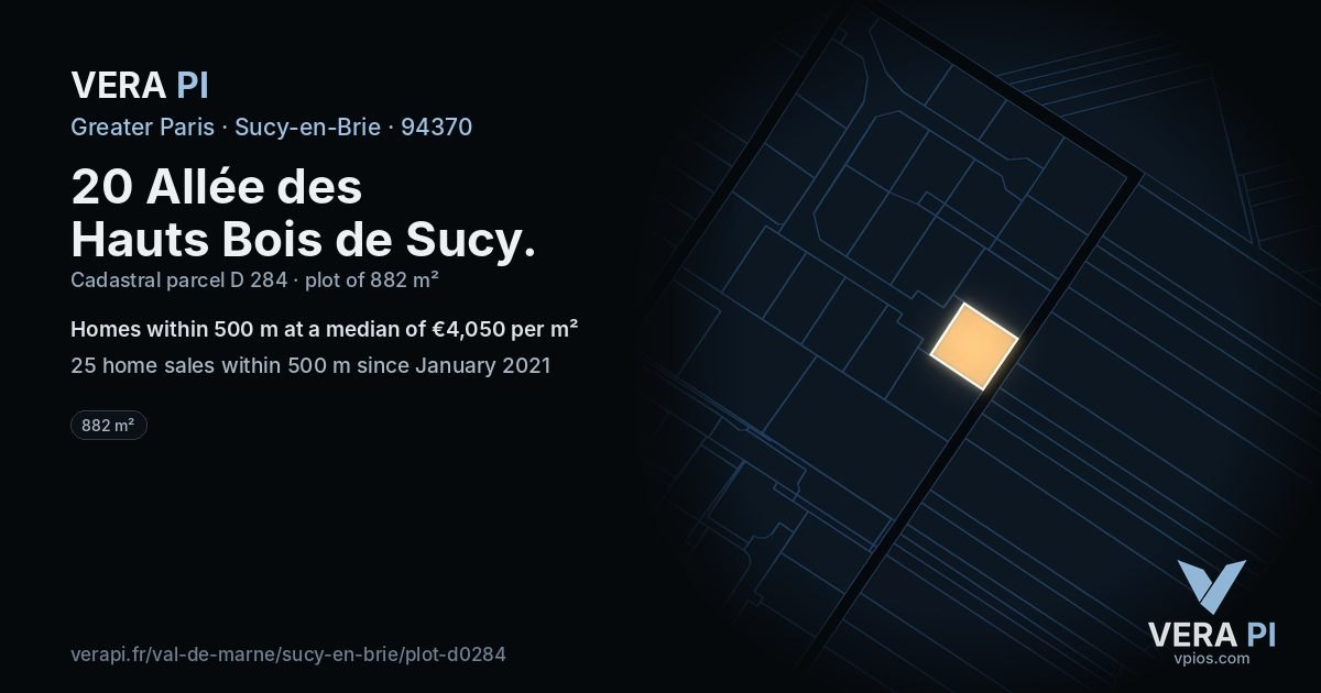 20 Allée des Hauts Bois de Sucy, Sucy-en-Brie at night – the plot lit, the parcels around coloured by the prices near them
