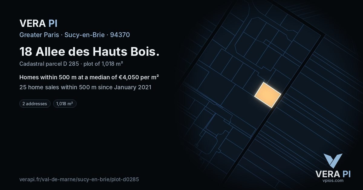 18 Allee des Hauts Bois, Sucy-en-Brie at night – the plot lit, the parcels around coloured by the prices near them