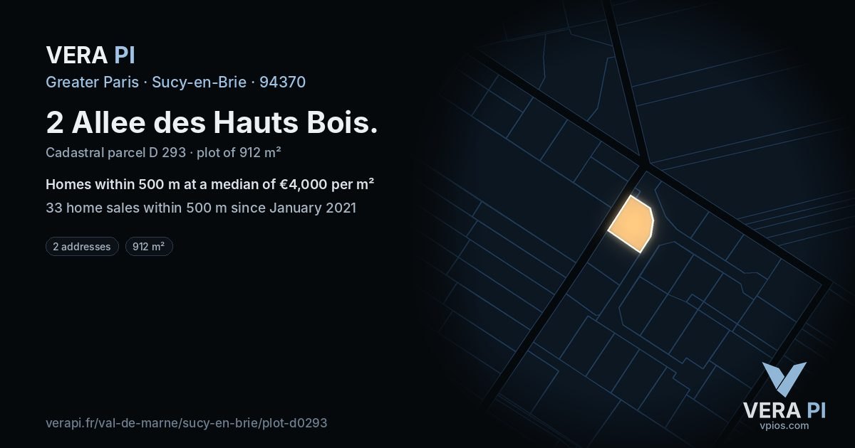 2 Allee des Hauts Bois, Sucy-en-Brie at night – the plot lit, the parcels around coloured by the prices near them