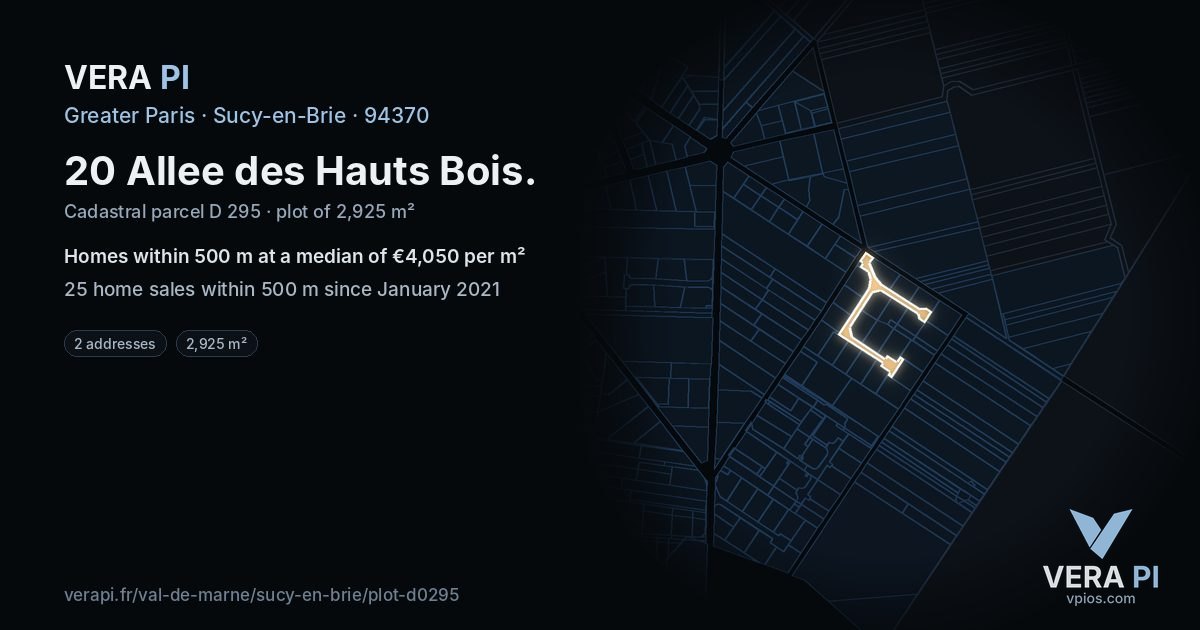 20 Allee des Hauts Bois, Sucy-en-Brie at night – the plot lit, the parcels around coloured by the prices near them