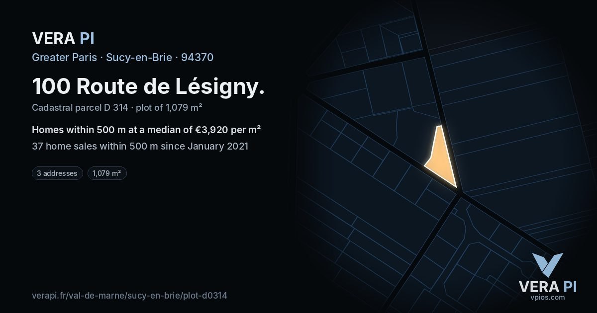 100 Route de Lésigny, Sucy-en-Brie at night – the plot lit, the parcels around coloured by the prices near them