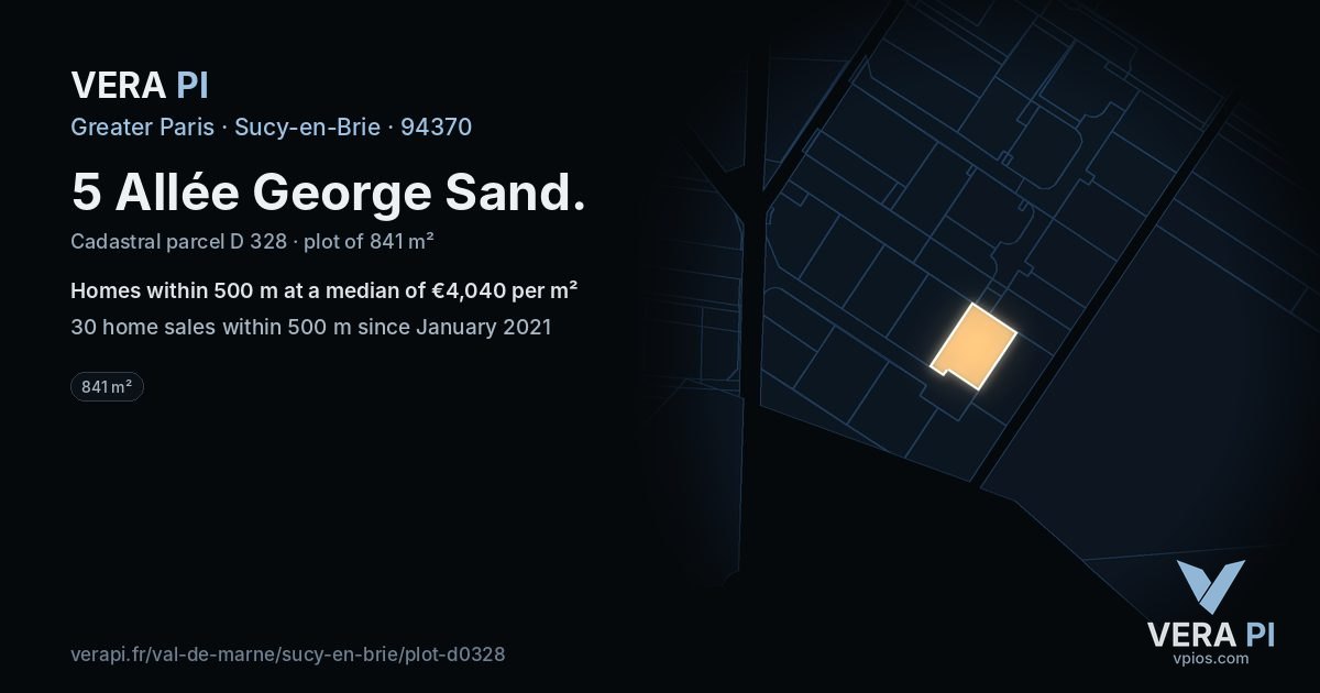 5 Allée George Sand, Sucy-en-Brie at night – the plot lit, the parcels around coloured by the prices near them