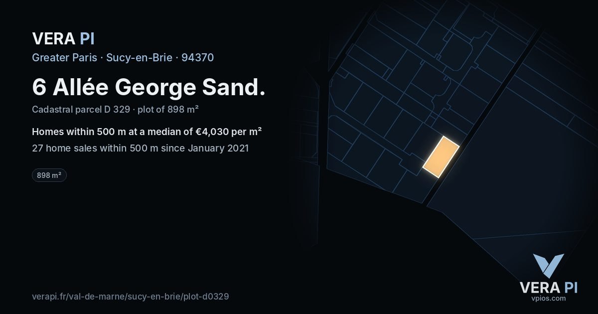 6 Allée George Sand, Sucy-en-Brie at night – the plot lit, the parcels around coloured by the prices near them
