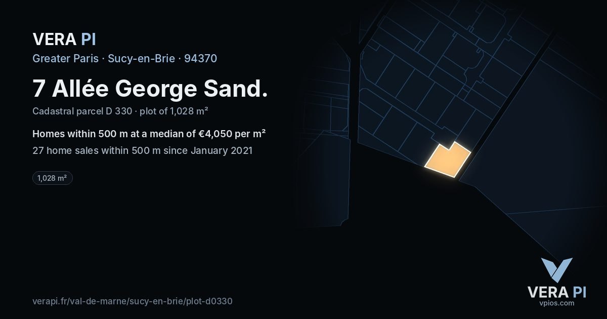 7 Allée George Sand, Sucy-en-Brie at night – the plot lit, the parcels around coloured by the prices near them